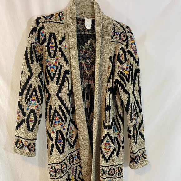 Northern Angel Open Gray Multicolor Aztec Print Cardigan Sweater Women's Size L - Picture 1 of 12